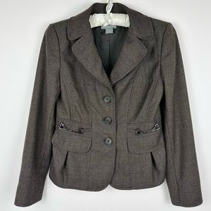 Ann Taylor Wool Blazer Jacket Size 0 Womens Petite Brown Fitted Pockets Classic